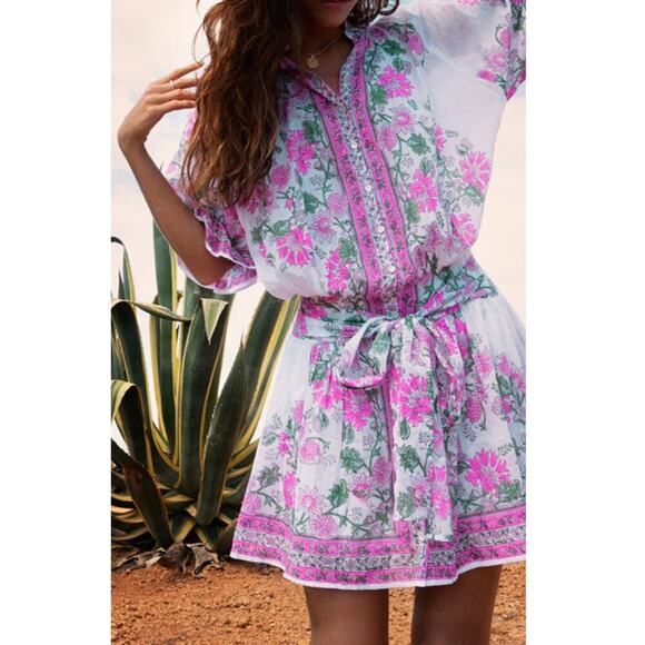 Juliet Dunn Blouson Mini Dress With Pink Floral Rose Print...